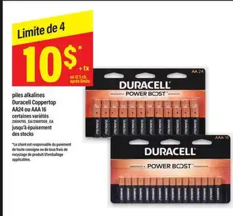 Maxi piles alkalines Duracell Coppertop AA24 ou AAA 16 offer