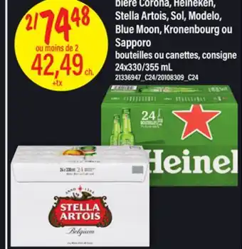 Maxi BIÈRE CORONA, HEINEKEN,STELLA ARTOIS, SOL, MODELO, BLUE MOON, KRONENBOURG OU SAPPORO offer