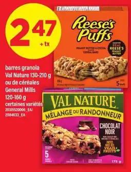 Maxi BARRES GRANOLA VAL NATURE 130-210 G OU DE CÉRÉALES GENERAL MILLS, 120-160 G offer