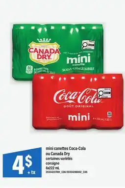 Maxi MINI CANETTES COCA-COLA OU CANADA DRY, 6X222 ML offer