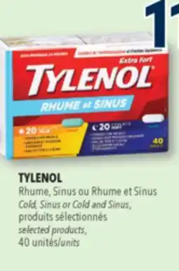 Familiprix TYLENOL, Rhume, Sinus ou Rhume et Sinus/Cold, Sinus or Cold and Sinus, selected products, 40 units offer