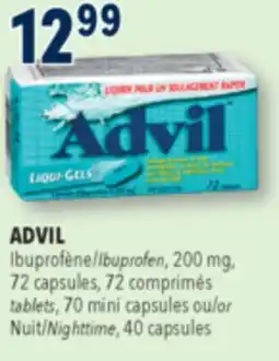 Familiprix ADVIL Ibuprofen, 200 mg, 72 capsules, tablets, 70 mini capsules or Nighttime, 40 capsules offer