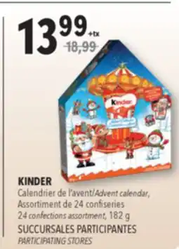 Familiprix KINDER, Calendrier de l'avent, 24 confections assortment, 182 g offer