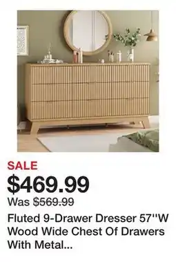 Wayfair Fluted 9-Drawer Dresser 57''W Wood Wide Chest Of Drawers With Metal Handle,Adjustable Feet offer