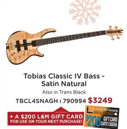 Long & McQuade TOBIAS CLASSIC IV BASS-SATIN NATURAL offer