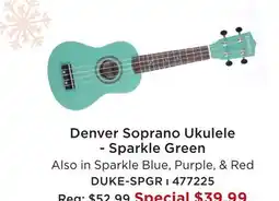 Long & McQuade DENVER SOPRANO UKULELE-SPARKLE GREEN offer