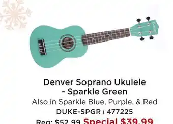 Long & McQuade DENVER SOPRANO UKULELE-SPARKLE GREEN offer