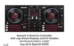 Long & McQuade NUMARK 4-DECK DJ CONTROLLER WITH JOG WHEEL AND FX PADDLES offer