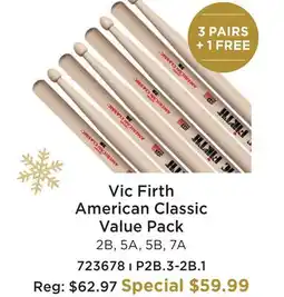 Long & McQuade VIC FIRTH AMERICAN CLASSIC VALUE PACK offer