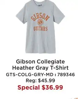 Long & McQuade GIBSON COLLEGIATE HEATHER GRAY T-SHIRT offer