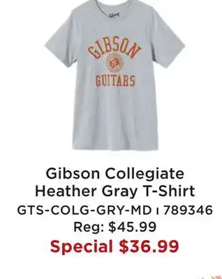 Long & McQuade GIBSON COLLEGIATE HEATHER GRAY T-SHIRT offer