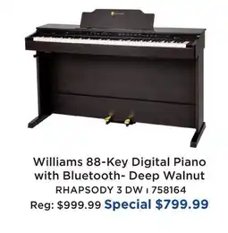 Long & McQuade WILLIAMS 88-KEY DIGITAL PIANO WITH BLUETOOTH- DEEP WALNUT offer