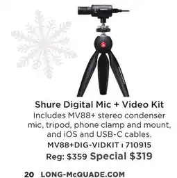 Long & McQuade SHURE DIGITAL MIC + VIDEO KIT offer