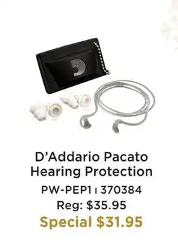 Long & McQuade D'ADDARIO PACATO HEARING PROTECTION PW-PEP1 offer