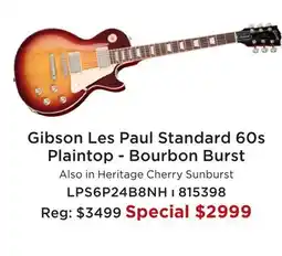 Long & McQuade GIBSON LES PAUL STANDARD 60S PLAINTOP - BOURBON BURST offer