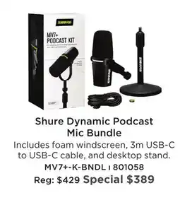 Long & McQuade SHURE DYNAMIC PODCAST MIC BUNDLE offer