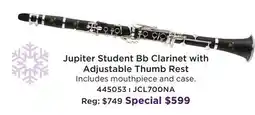 Long & McQuade JUPITER STUDENT BB CLARINET WITH ADJUSTABLE THUMB REST offer