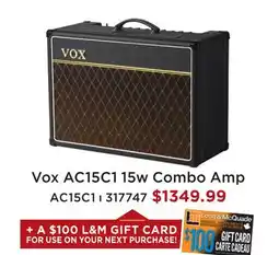 Long & McQuade VOX AC15C1 15W COMBO AMP offer