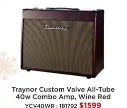 Long & McQuade TRAYNOR CUSTOM VALVE ALL-TUBE 40W COMBO AMP, WINE RED offer