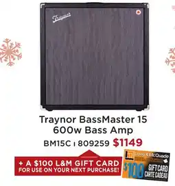 Long & McQuade TRAYNOR BASSMASTER 15 600W BASS AMP offer