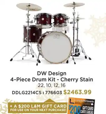 Long & McQuade DW DESIGN 4-PIECE DRUM KIT-CHERRY STAIN offer