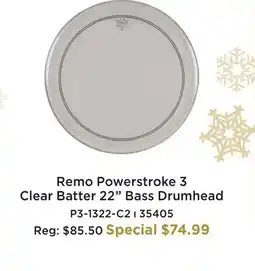 Long & McQuade Remo Powerstroke 3 Clear Batter 22 Bass Drumhead offer