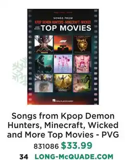 Long & McQuade SONGS FROM KPOP DEMON HUNTERS, MINECRAFT, WICKED AND MORE TOP MOVIES PVG offer