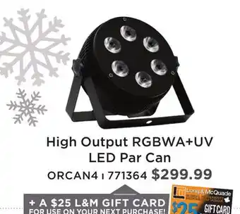 Long & McQuade HIGH OUTPUT RGBWA + UV LED PAR CAN offer