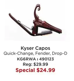Long & McQuade KYSER CAPOS QUICK-CHANGE, FENDER, DROP-D offer