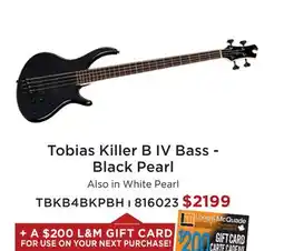 Long & McQuade TOBIAS KILLER B IV BASS-BLACK PEARL offer