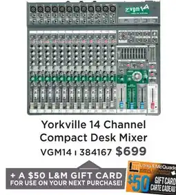 Long & McQuade YORKVILLE 14 CHANNEL COMPACT DESK MIXER offer