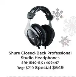 Long & McQuade SHURE CLOSED-BACK PROFESSIONAL STUDIO HEADPHONES offer