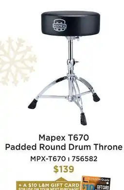 Long & McQuade MAPEX T670 PADDED ROUND DRUM THRONE offer