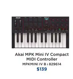 Long & McQuade AKAI MPK MINI IV COMPACT MIDI CONTROLLER offer
