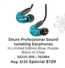 Long & McQuade SHURE PROFESSIONAL SOUND ISOLATING EARPHONES offer