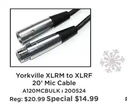 Long & McQuade YORKVILLE XLRM TO XLRF 20' MIC CABLE offer