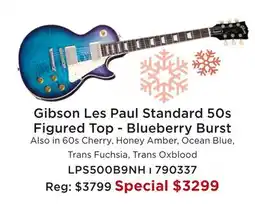 Long & McQuade GIBSON LES PAUL STANDARD 50S FIGURED TOP-BLUEBERRY BURST offer