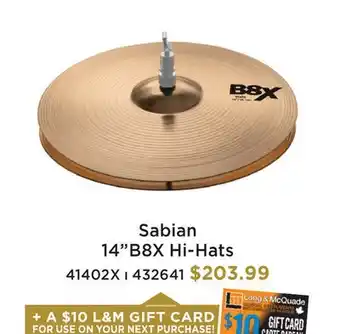 Long & McQuade SABIAN 14B8X HI-HATS offer