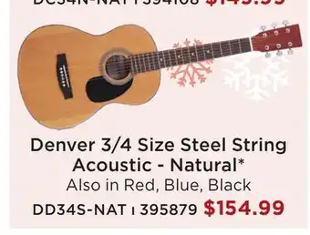 Long & McQuade DENVER 3/4 SIZE STEEL STRING ACOUSTIC - NATURAL offer