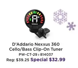 Long & McQuade D'ADDARIO NEXXUS 360 CELLO/BASS CLIP-ON TUNER offer