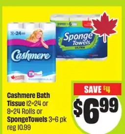 FreshCo Cashmere Bath Tissue 12=24 or 8=24 Rolls or SpongeTowels 3=6 pk offer
