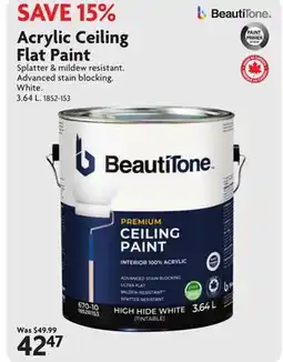 Home Hardware Premium 100% Acrylic Interior Ceiling Paint - Flat White, 3.64 L offer