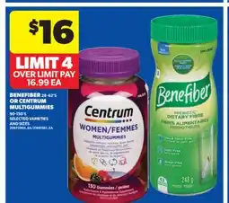 Real Canadian Superstore BENEFIBER, 28-62'S OR CENTRUM MULTIGUMMIES, 90-150'S offer