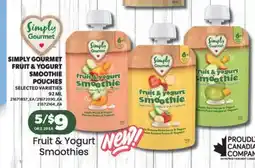 Real Canadian Superstore SIMPLY GOURMET FRUIT & YOGURT SMOOTHIE POUCHES, 92 ML offer
