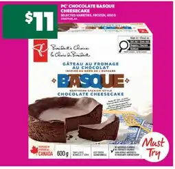 Real Canadian Superstore PC CHOCOLATE BASQUE CHEESECAKE, 600 G offer