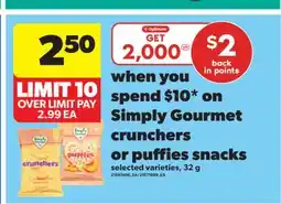 Real Canadian Superstore SIMPLY GOURMET CRUNCHERS OR PUFFIES SNACKS, 32 G offer