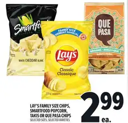 Metro LAY'S FAMILY SIZE CHIPS, SMARTFOOD POPCORN, TAKIS OR QUE PASA CHIPS offer