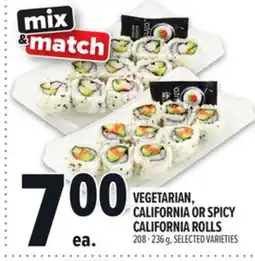 Metro VEGETARIAN, CALIFORNIA OR SPICY CALIFORNIA ROLLS offer