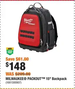 Home Depot MILWAUKEE PACKOUT 15 Backpack offer