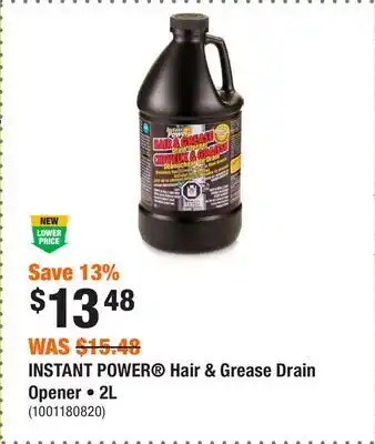Home Depot INSTANT POWER Hair & Grease Drain Opener • 2L offer